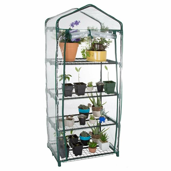 Grillgear 27.5 x 19 x 63 in. 4 Tier Mini Greenhouse with Cover ; Green GR3251473